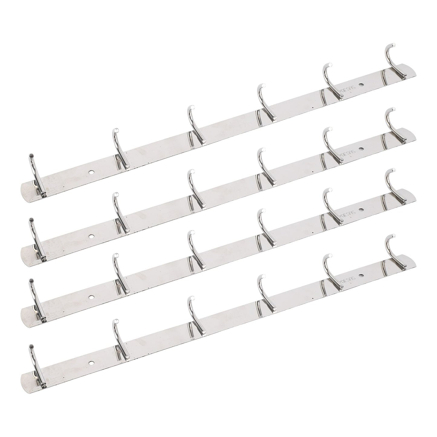4 Pcs 6 Hooks Stainless Steel Cloak Hanger Wall Mounted Hanging Coat Rack for Laundry Rooms Entryways