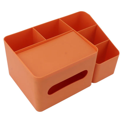 Tissue Box Organizer with Lid Plastic Exquisite Smooth Surface Tissue Desk Organizer for Home Office Orange