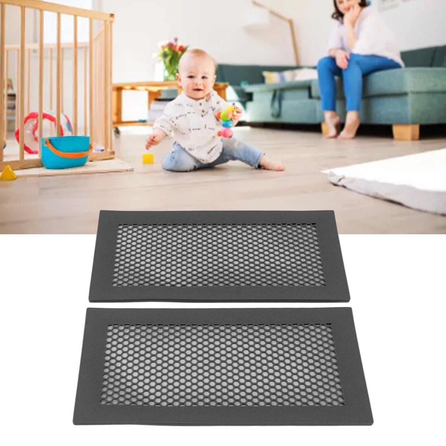 2Pcs Baby Proof Vent Cover Child Proof Safe Soft Silicone for Home Floor Catch Debris Hair Insect Black