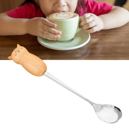 Stainless Steel Coffee Stirring Tool Creative Cartoon Cute Kids Ice Cream Dessert Stirrer Coffee Mixing Tool Dishwasher Safe Cat Spoon