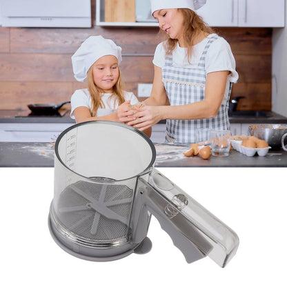 Flour Sifter Sieve PP Transparent Adjustable Fine Mesh One Hand Operation Powder Sifter Sieve for Kitchen Baking Double Layer
