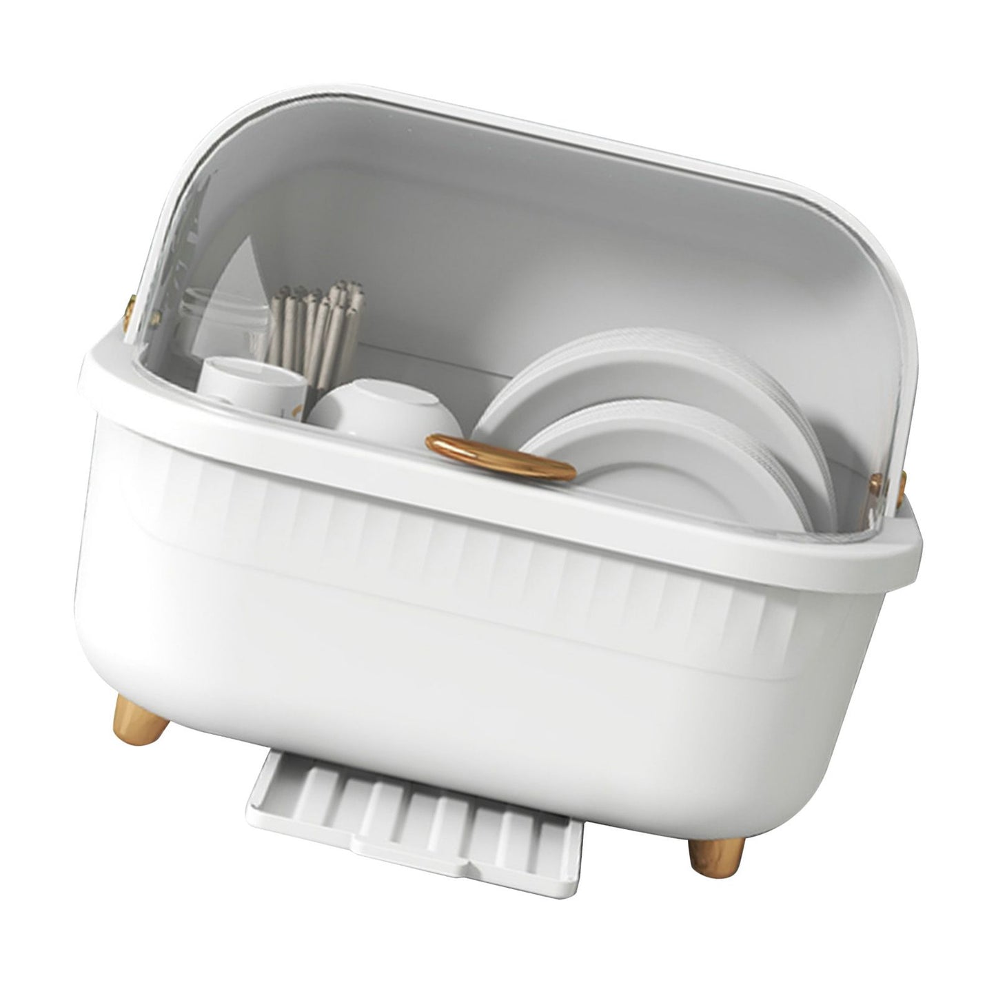 Dish Drying Box Multifunctional Space Saving Dish Drainer with Lid Cover for Kitchen Accessories White M