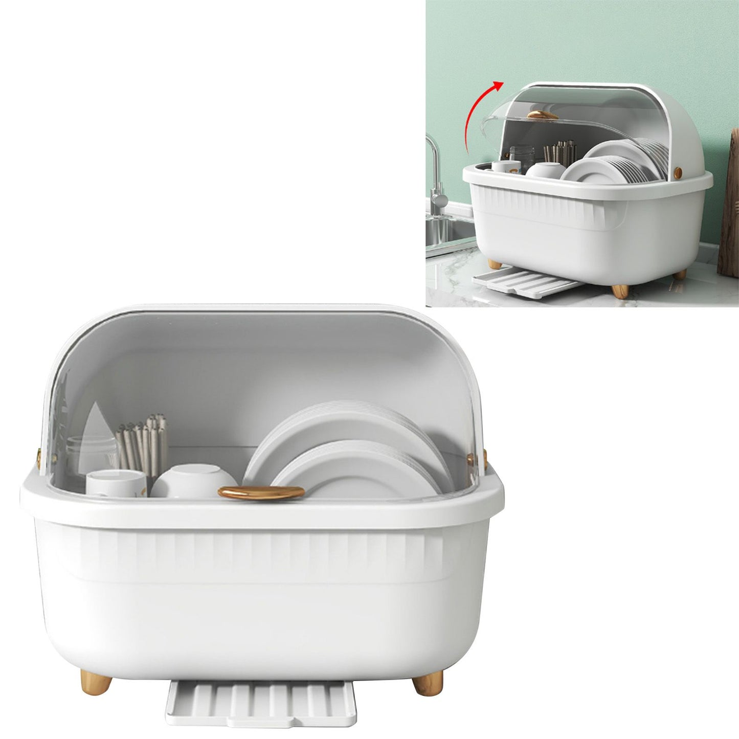 Dish Drying Box Multifunctional Space Saving Dish Drainer with Lid Cover for Kitchen Accessories White M