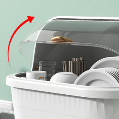 Dish Drying Box Multifunctional Space Saving Dish Drainer with Lid Cover for Kitchen Accessories White M