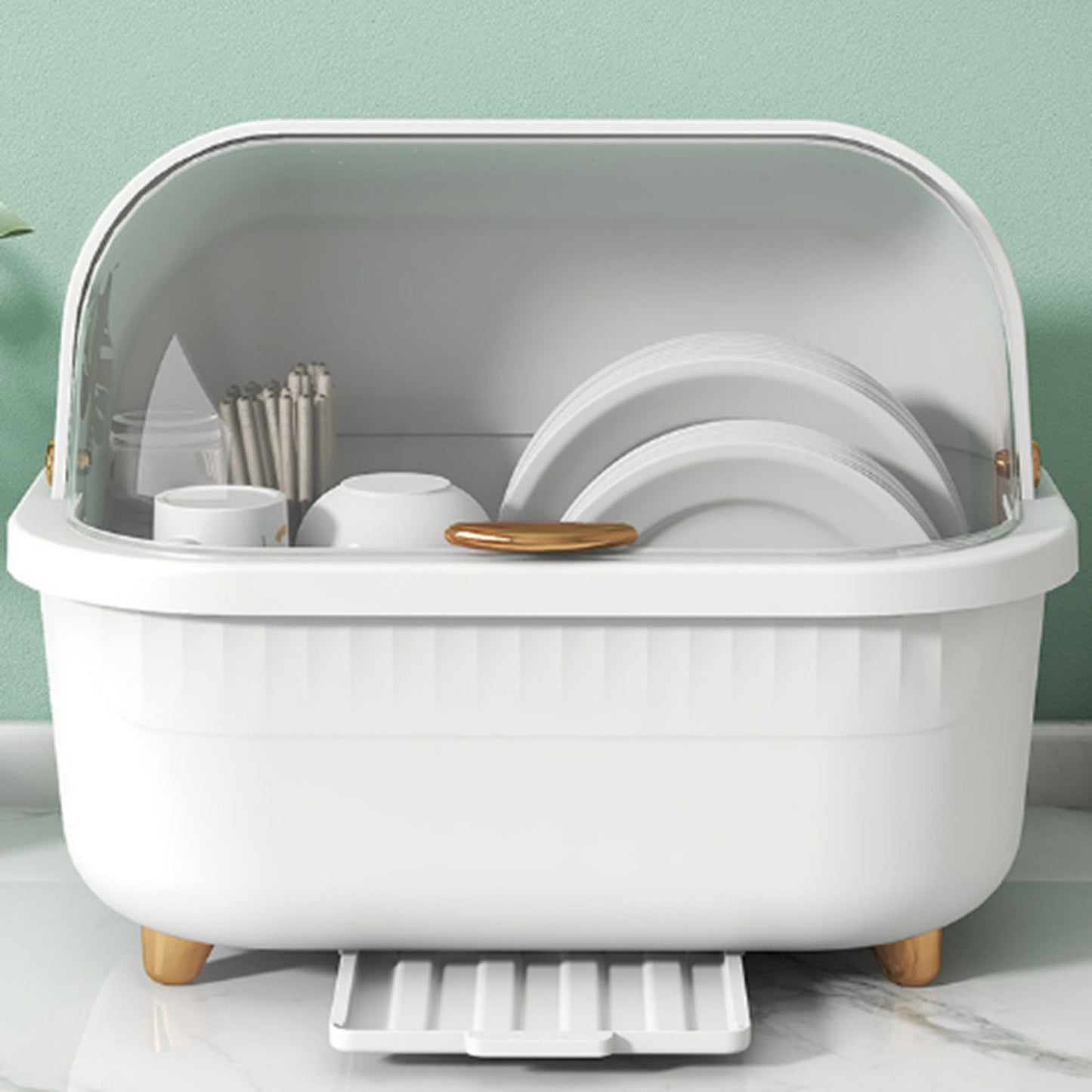 Dish Drying Box Multifunctional Space Saving Dish Drainer with Lid Cover for Kitchen Accessories White M