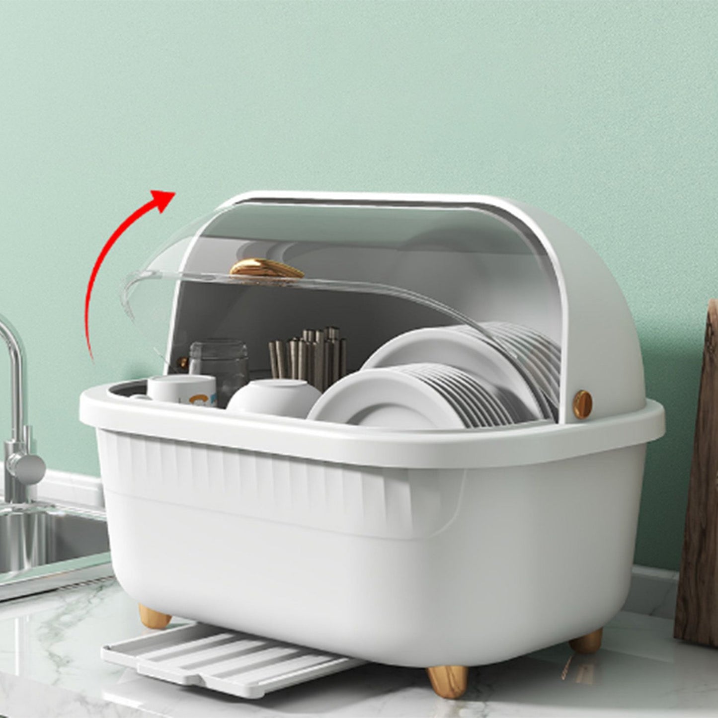 Dish Drying Box Multifunctional Space Saving Dish Drainer with Lid Cover for Kitchen Accessories White M