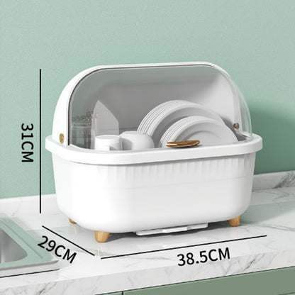 Dish Drying Box Multifunctional Space Saving Dish Drainer with Lid Cover for Kitchen Accessories White M