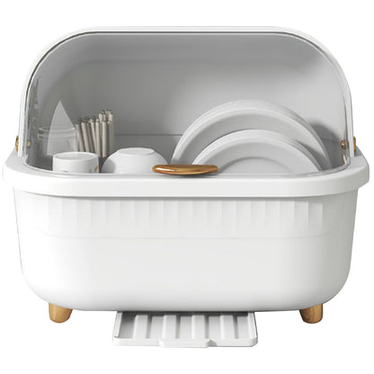 Dish Drying Box Multifunctional Space Saving Dish Drainer with Lid Cover for Kitchen Accessories White L
