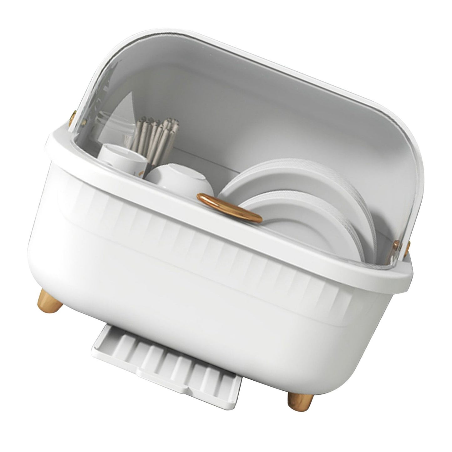 Dish Drying Box Multifunctional Space Saving Dish Drainer with Lid Cover for Kitchen Accessories White L