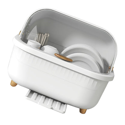 Dish Drying Box Multifunctional Space Saving Dish Drainer with Lid Cover for Kitchen Accessories White L