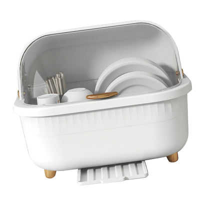 Dish Drying Box Multifunctional Space Saving Dish Drainer with Lid Cover for Kitchen Accessories White L