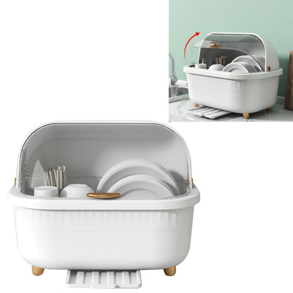Dish Drying Box Multifunctional Space Saving Dish Drainer with Lid Cover for Kitchen Accessories White L