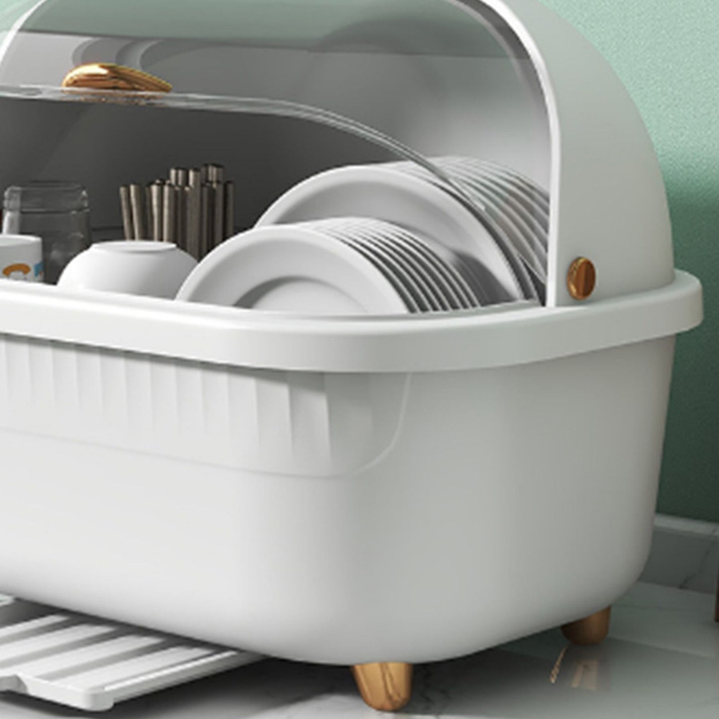 Dish Drying Box Multifunctional Space Saving Dish Drainer with Lid Cover for Kitchen Accessories White L