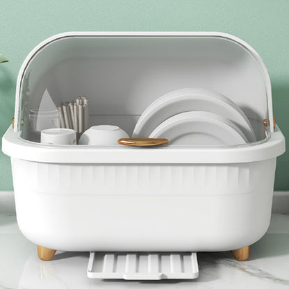 Dish Drying Box Multifunctional Space Saving Dish Drainer with Lid Cover for Kitchen Accessories White L