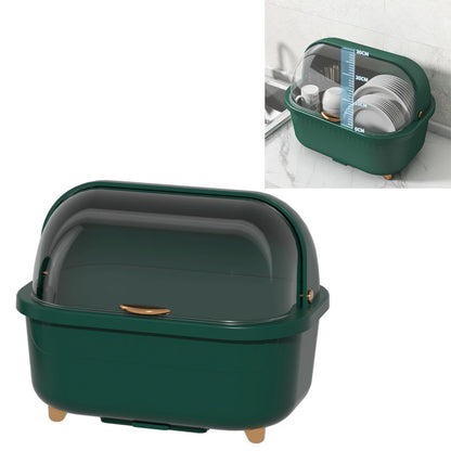Dish Drying Box Multifunctional Space Saving Dish Drainer with Lid Cover for Kitchen Accessories Green M