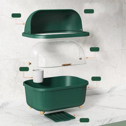 Dish Drying Box Multifunctional Space Saving Dish Drainer with Lid Cover for Kitchen Accessories Green M