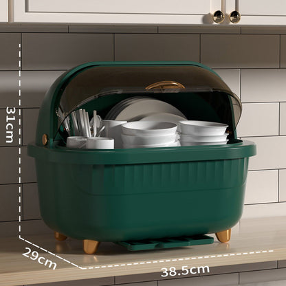 Dish Drying Box Multifunctional Space Saving Dish Drainer with Lid Cover for Kitchen Accessories Green M