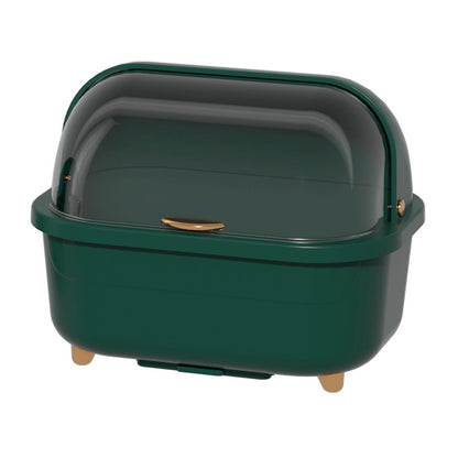 Dish Drying Box Multifunctional Space Saving Dish Drainer with Lid Cover for Kitchen Accessories Green L