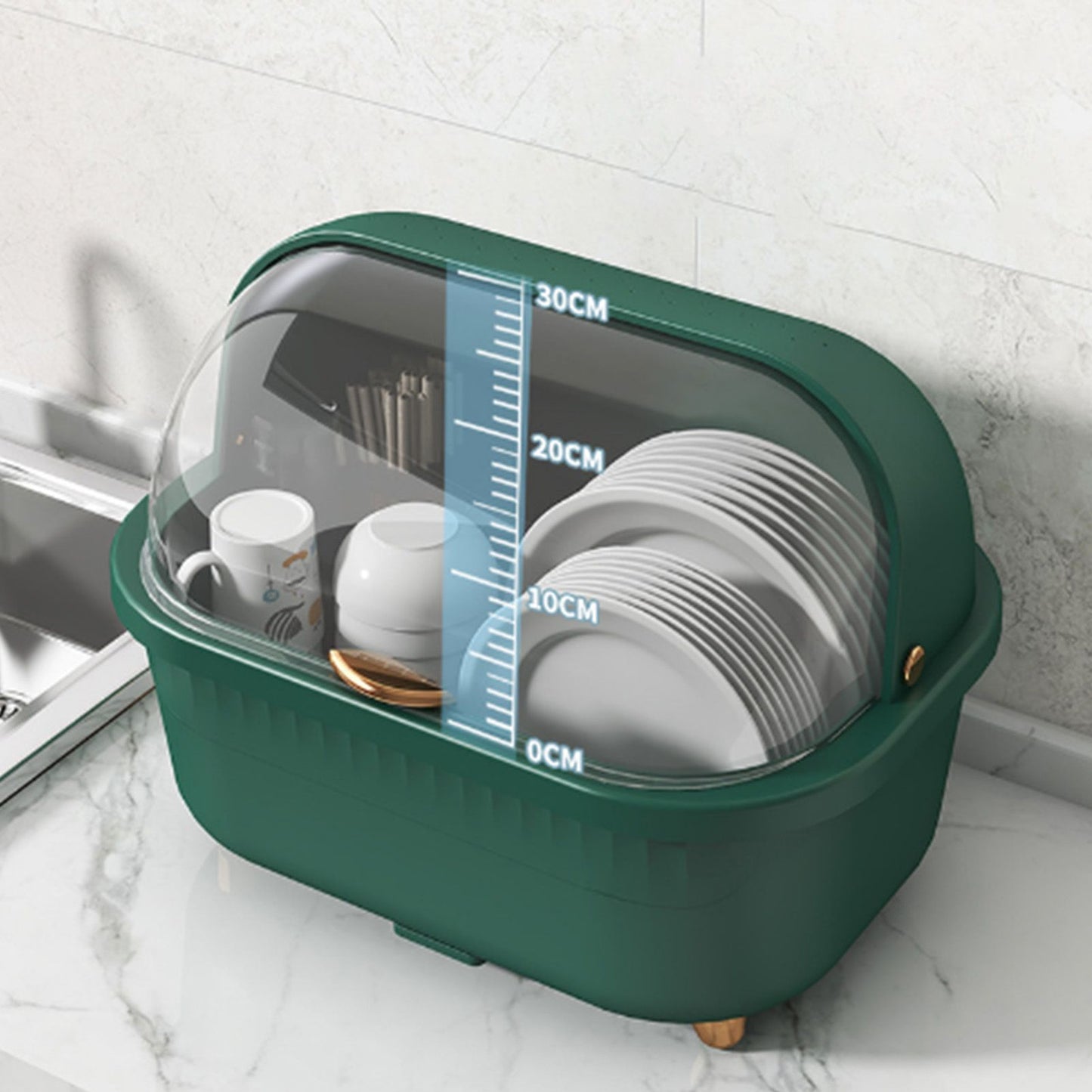 Dish Drying Box Multifunctional Space Saving Dish Drainer with Lid Cover for Kitchen Accessories Green L