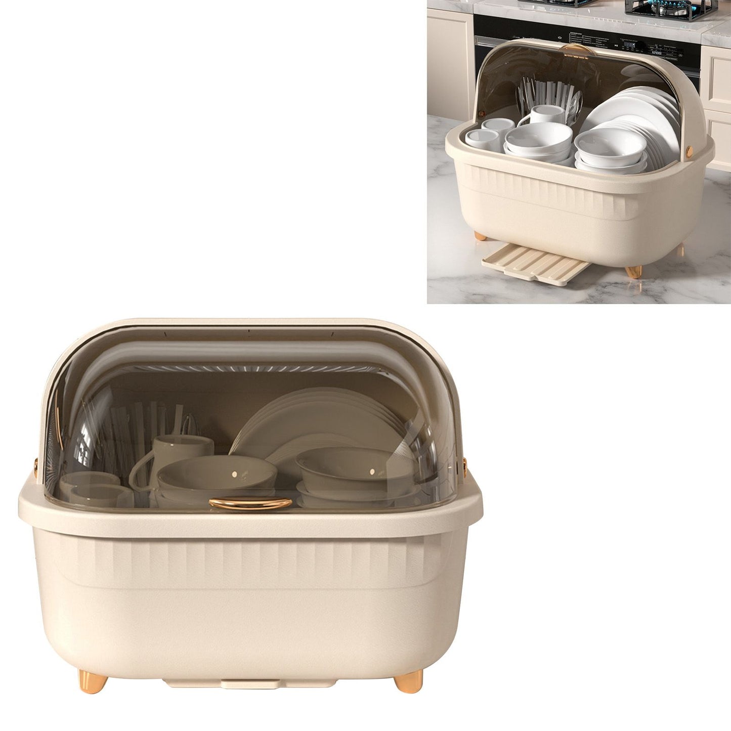 Dish Drying Box Multifunctional Space Saving Dish Drainer with Lid Cover for Kitchen Accessories Apricot M