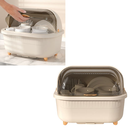 Dish Drying Box Multifunctional Space Saving Dish Drainer with Lid Cover for Kitchen Accessories Apricot M