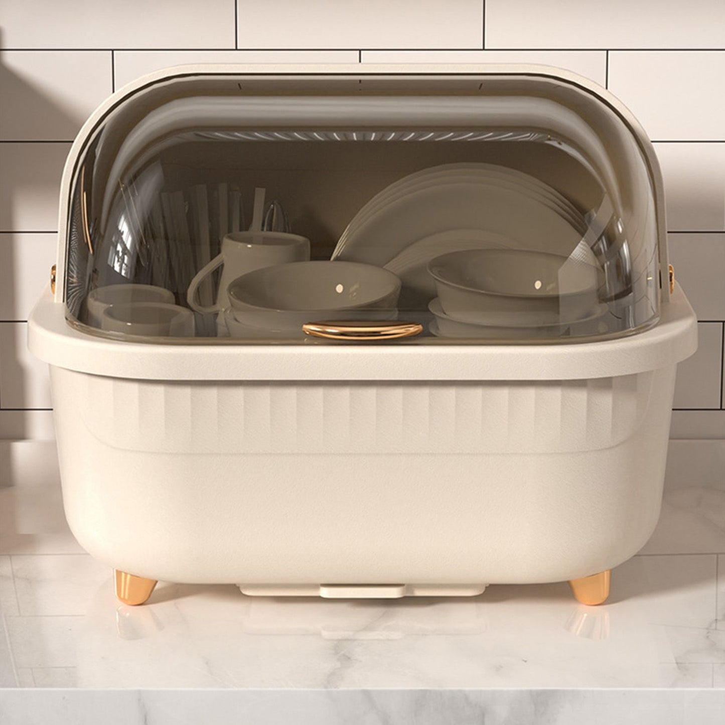 Dish Drying Box Multifunctional Space Saving Dish Drainer with Lid Cover for Kitchen Accessories Apricot M