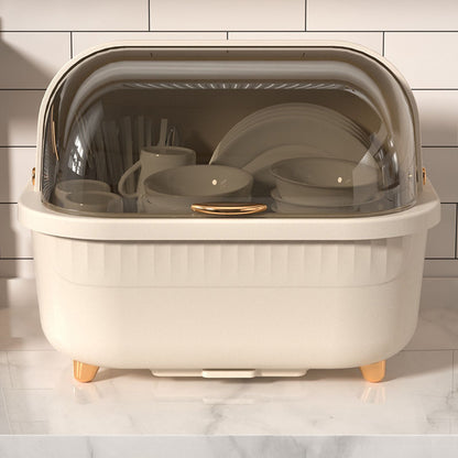 Dish Drying Box Multifunctional Space Saving Dish Drainer with Lid Cover for Kitchen Accessories Apricot M