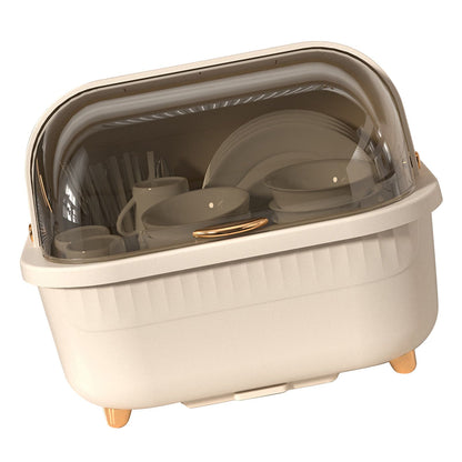 Dish Drying Box Multifunctional Space Saving Dish Drainer with Lid Cover for Kitchen Accessories Apricot L