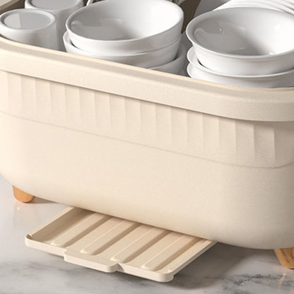 Dish Drying Box Multifunctional Space Saving Dish Drainer with Lid Cover for Kitchen Accessories Apricot L