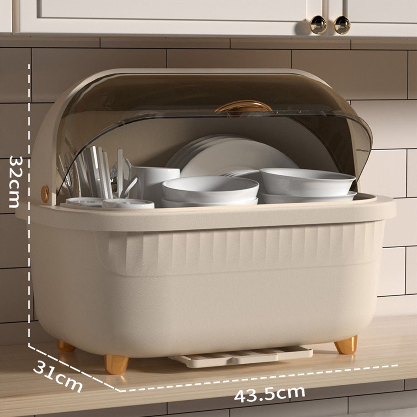 Dish Drying Box Multifunctional Space Saving Dish Drainer with Lid Cover for Kitchen Accessories Apricot L
