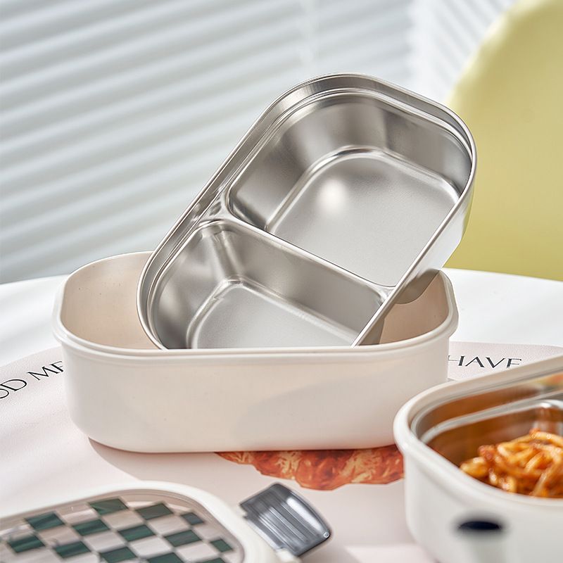 2 Compartment Bento Box Heat Preservation Stainless Steel Interlayer Lunch Box Airtight Portable Food Storage Containers for School Office Dot