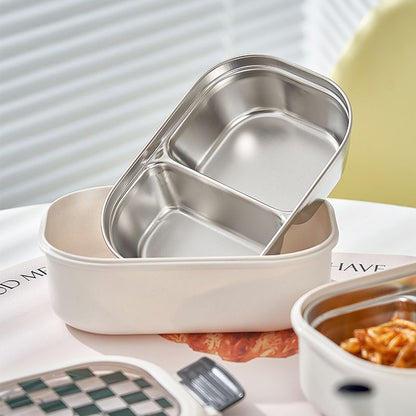 2 Compartment Bento Box Heat Preservation Stainless Steel Interlayer Lunch Box Airtight Portable Food Storage Containers for School Office Dot