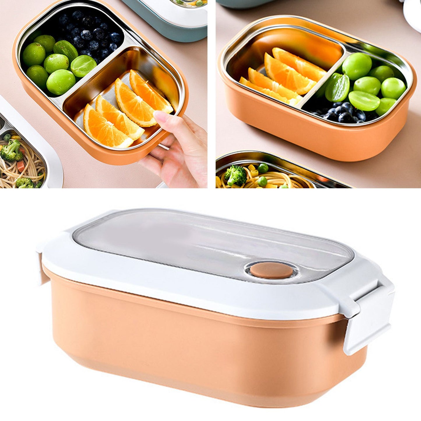 Lunch Box Stainless Steel Insulation Leakproof Cute Design Portable Bento Box for School Office Orange