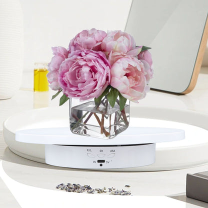 Electric Rotating Turntable 2 in 1 Smart Remote Control Jewelry Display Tray Live Streaming Ornaments Display Stand 5V White