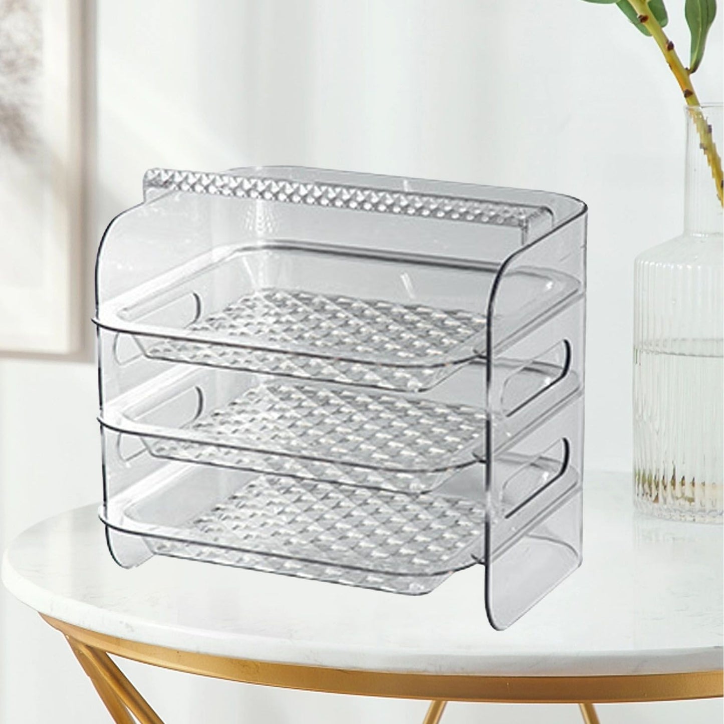 Multi Layer Food Tray Multifunctional Strong Capacity Durable Vegetable Fruit Preparation Plate 3 Layer White
