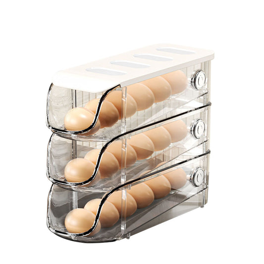 3PCS Egg Container For Refrigerator Plastic Stackable Auto Rolling Egg Holder Storage Box for Household White