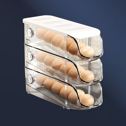 3PCS Egg Container For Refrigerator Plastic Stackable Auto Rolling Egg Holder Storage Box for Household White