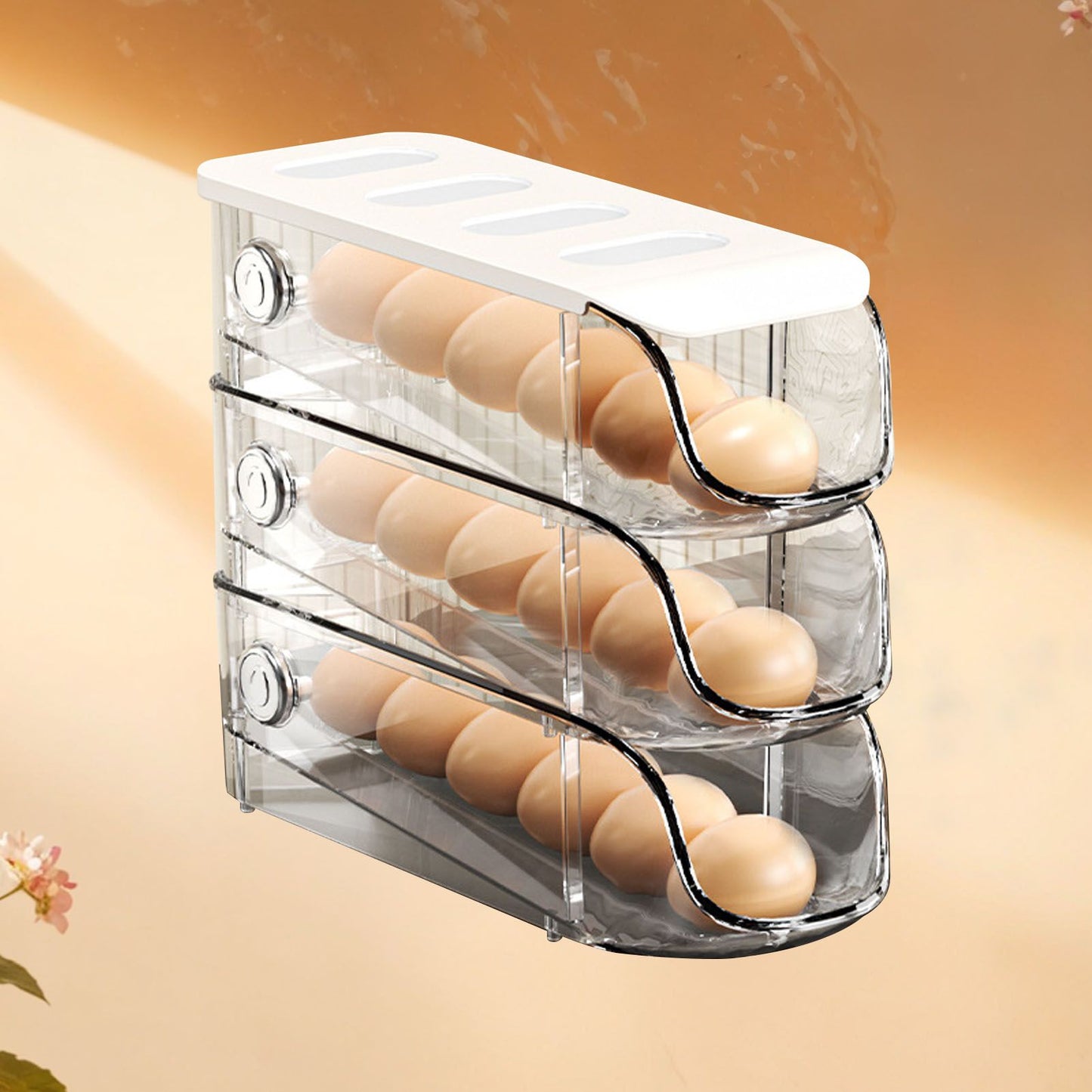 3PCS Egg Container For Refrigerator Plastic Stackable Auto Rolling Egg Holder Storage Box for Household White