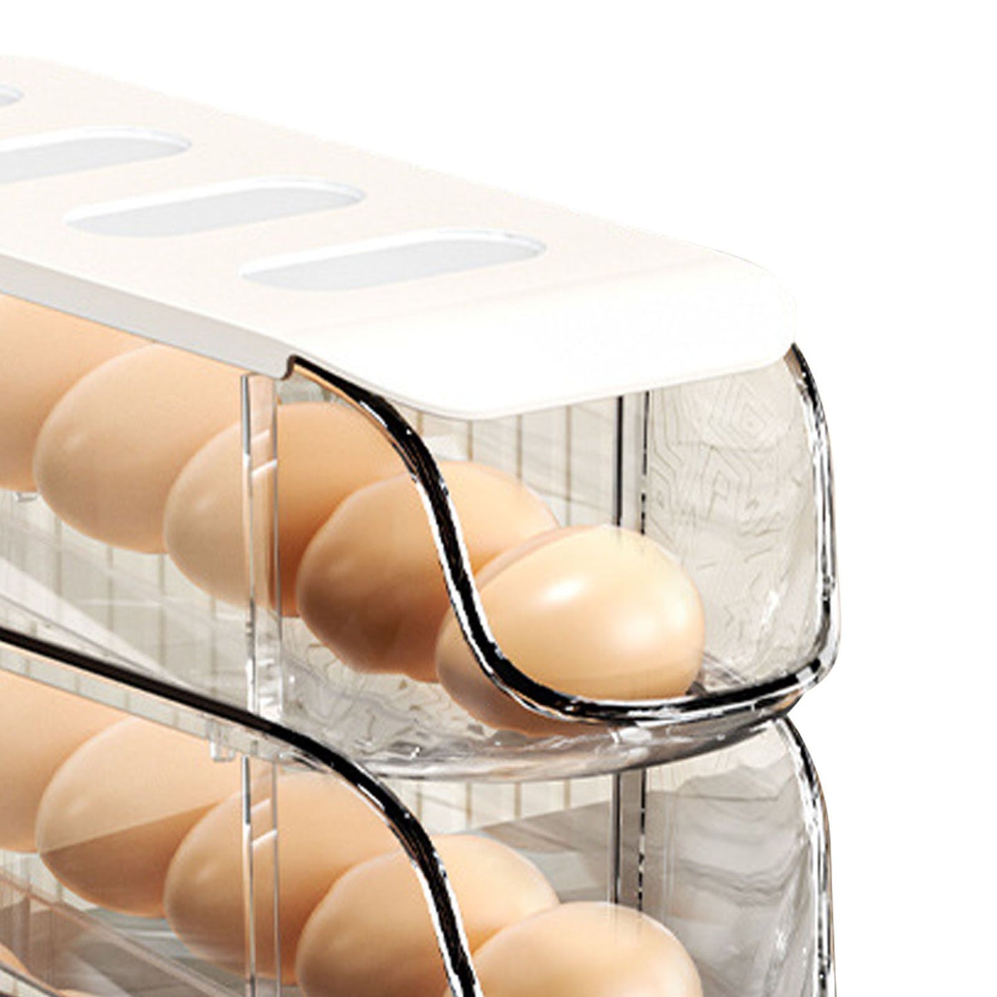3PCS Egg Container For Refrigerator Plastic Stackable Auto Rolling Egg Holder Storage Box for Household White