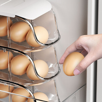 3PCS Egg Container For Refrigerator Plastic Stackable Auto Rolling Egg Holder Storage Box for Household White