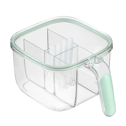 Seasoning Box 4 Compartments Transparent Window Strong PET Seasoning Jar with 4 Spoons for Home Kitchen Cooking Light Green