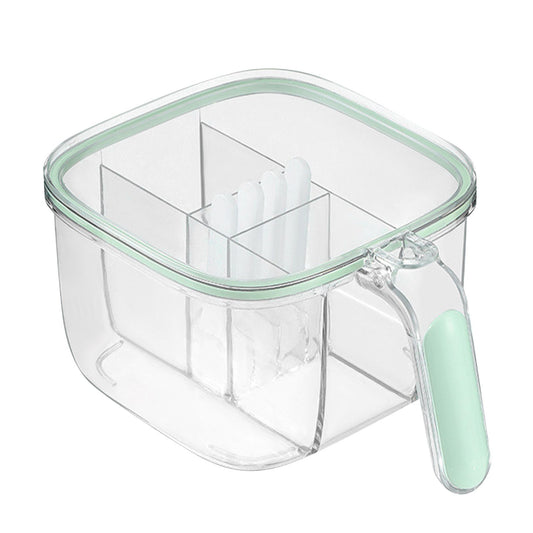 Seasoning Box 4 Compartments Transparent Window Strong PET Seasoning Jar with 4 Spoons for Home Kitchen Cooking Light Green