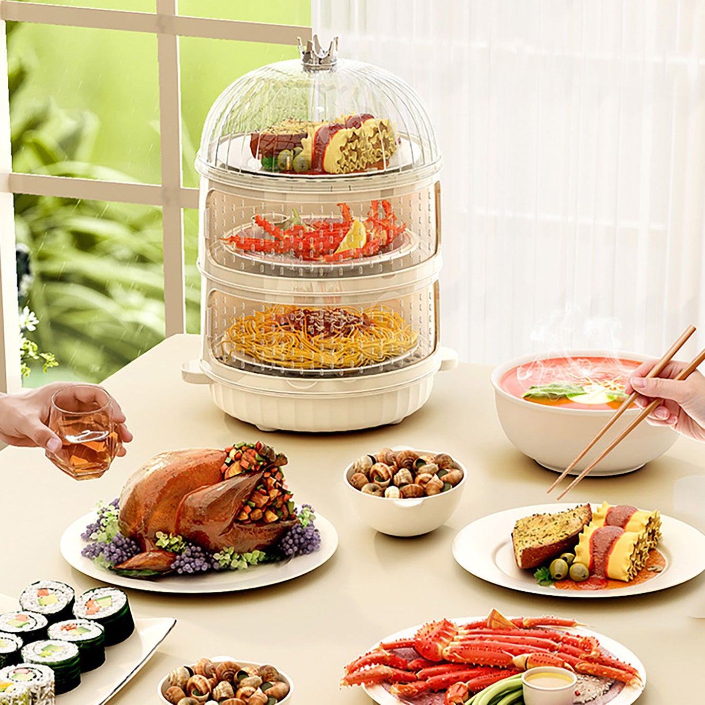 Dust Proof Food Storage Box Multi Functional Sealed Food Storage Container for Summer 3 Layers