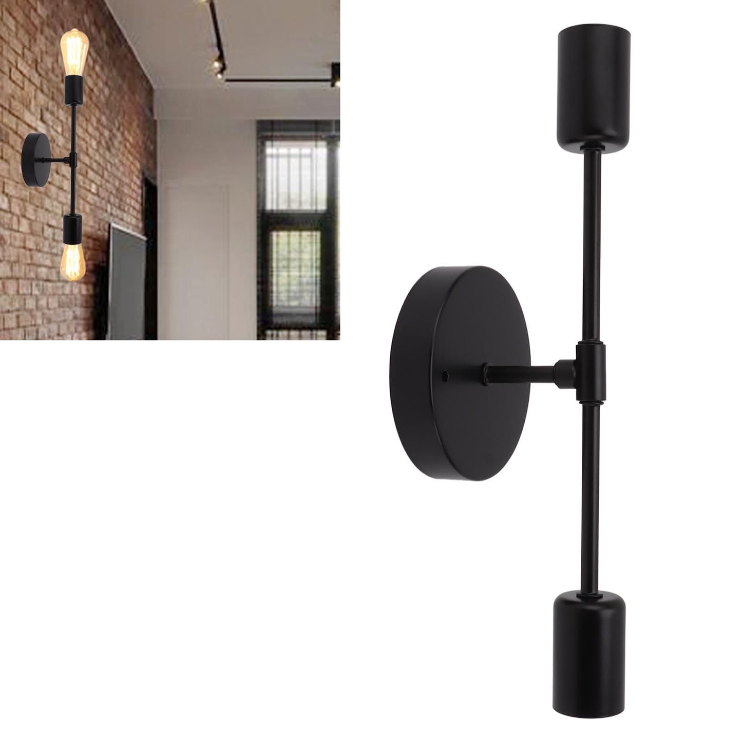 E27 E26 Double Wall Light Base Iron 85‑265V Black Modern Light Holder Base for Living Room Bathroom Dressing Room