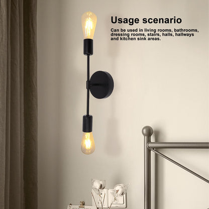 E27 E26 Double Wall Light Base Iron 85‑265V Black Modern Light Holder Base for Living Room Bathroom Dressing Room