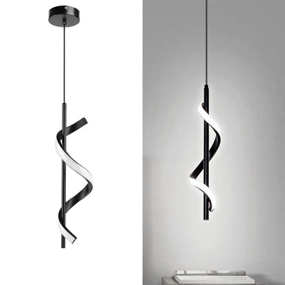 Spiral LED Pendant Light Black Glareless Bright Eyes Protection LED Hanging Lamp for Living Room Cafe Family 85‑265V White Light