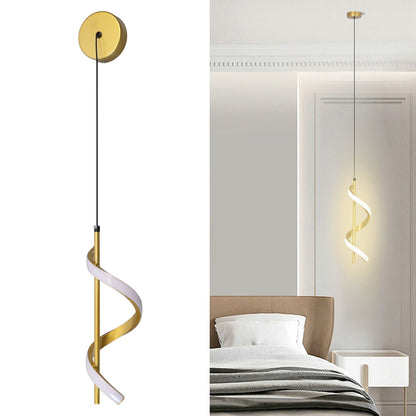 Spiral LED Pendant Light Gold Color High Brightness Eyes Protection LED Hanging Lamp for Living Room Cafe Family 85‑265V Warm Light