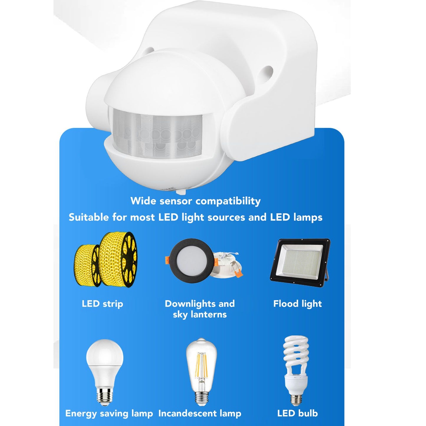 Wall Mounted Motion Sensor Automatic Dusk to Dawn Spherical PIR Sensor Outdoor Motion Sensing Switch for Home Security LED Light AC 110 to 240V White