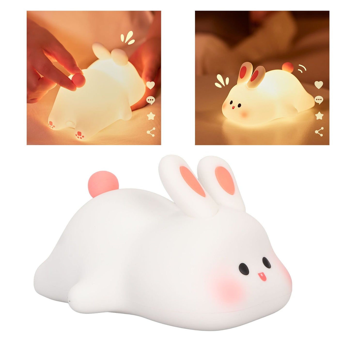 Kawaii Bunny Night Light Soft Silicone Night Light Portable USB Rechargeable Bedside Lamp for Baby Toddler Kids
