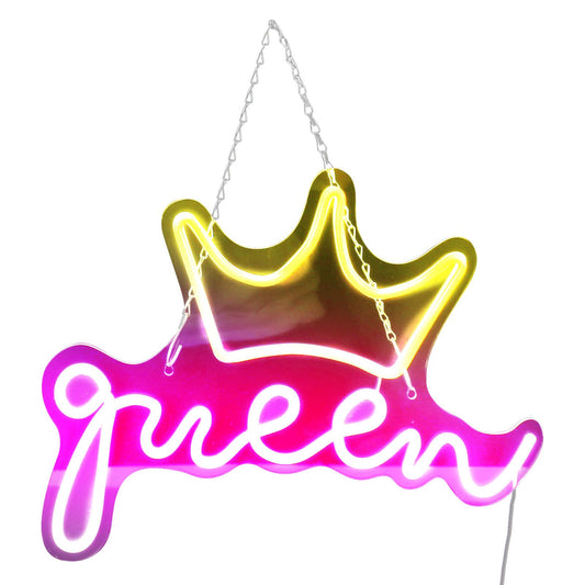 LED Neon Sign Bright USB Powered Decorative Crown Queen Wall Neon Light for Kids Room Bedroom Party